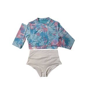 nwot high waist  bottom  long sleeve cotton candy tie dye top surf swim medium